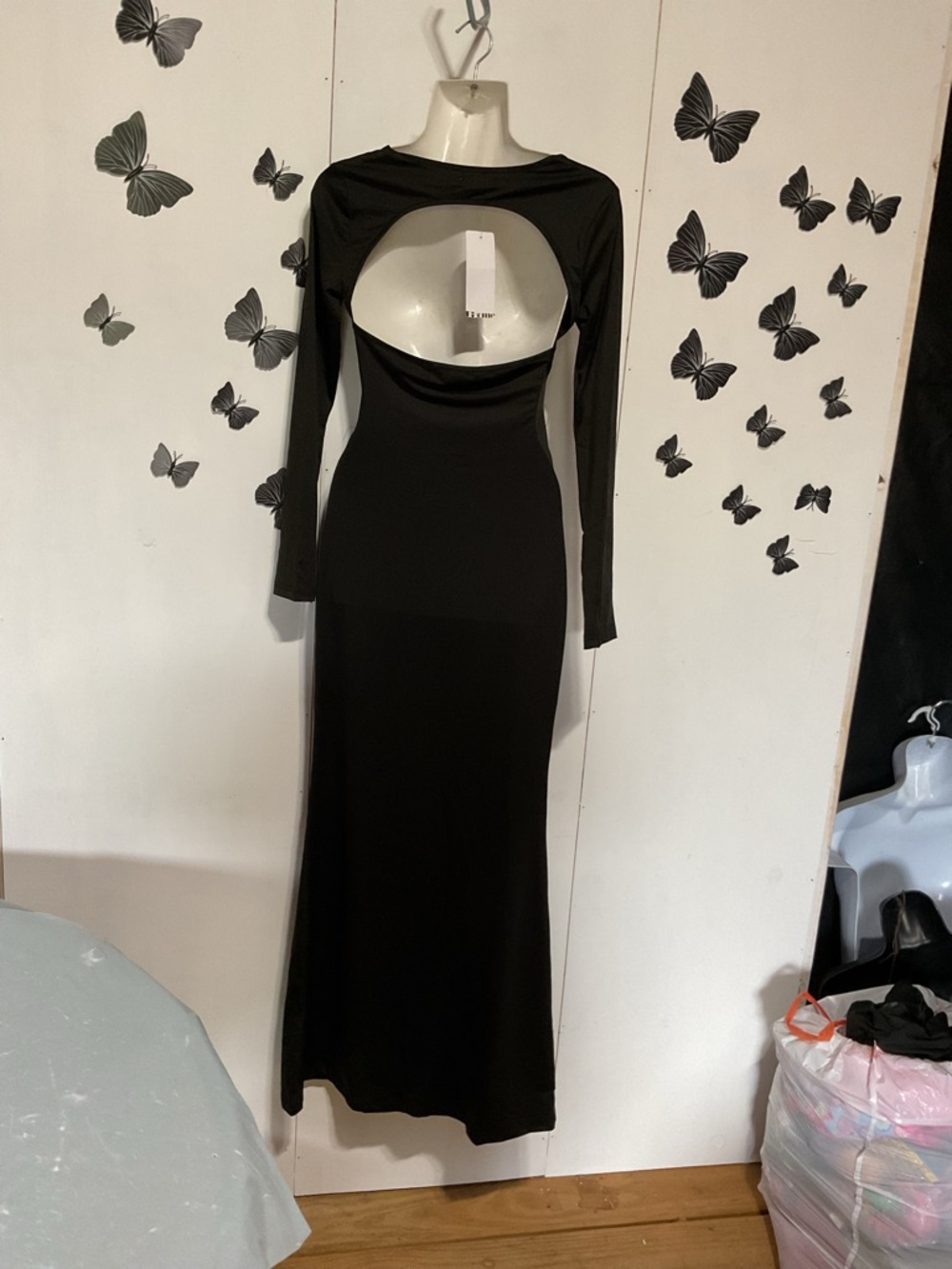 Black Long-Sleeve Cutout Maxi Dress - Stylish Women's Evening Dress - Picture 2 of 5